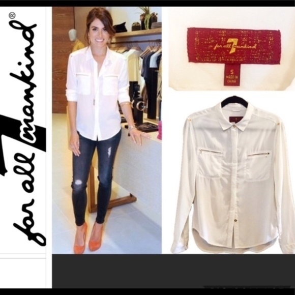 7 For All Mankind Silk Cream Blouse Small - Picture 1 of 2